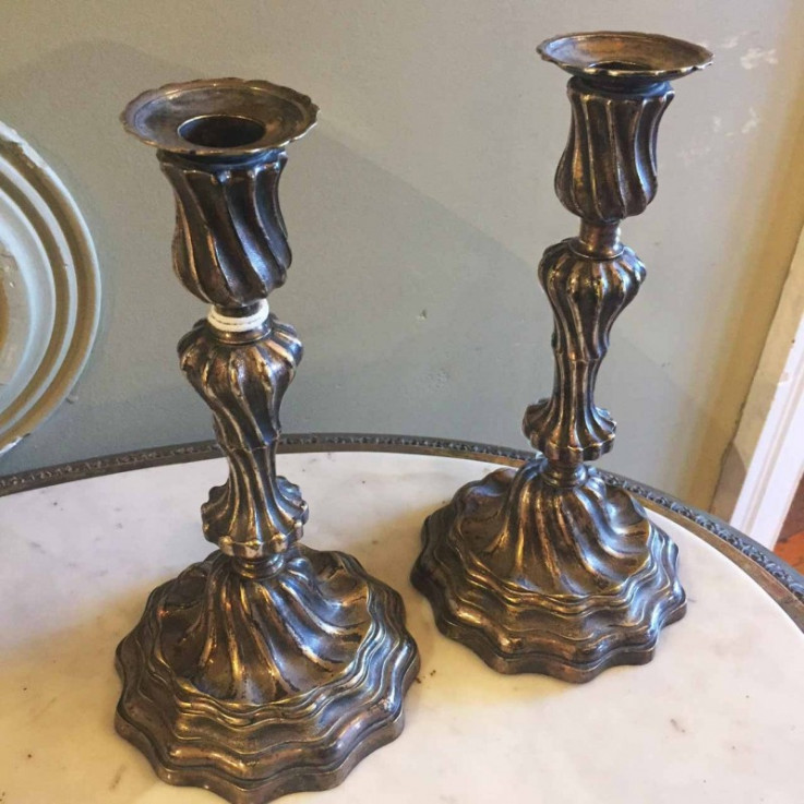 PAIR OF 19TH CENTURY SILVER PLATED CANDL