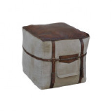 Cargo Canvas and Leather-Strapped Pouffe