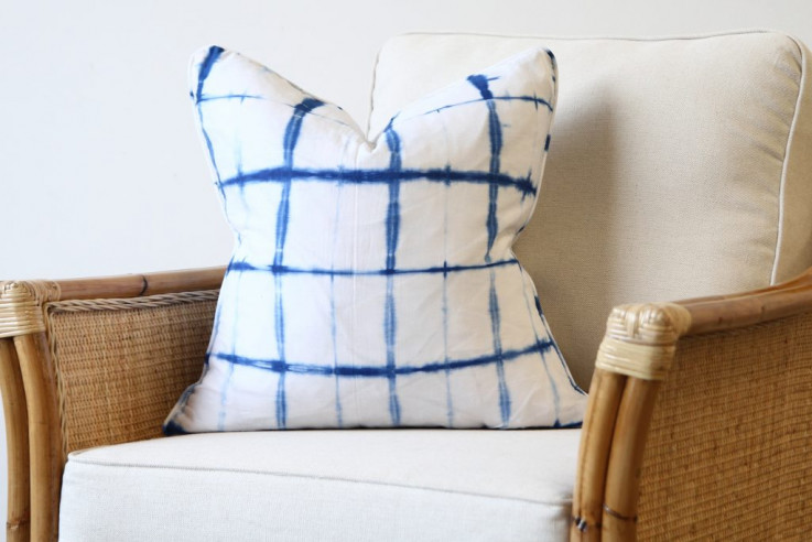Shibori Blue Check Cushion
