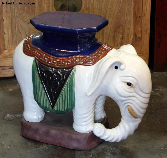 Ceramic White Elephant Garden Stool or P