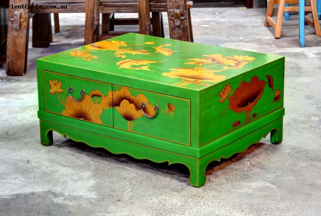 Green Lacquer 4 Drawer Coffee Table with