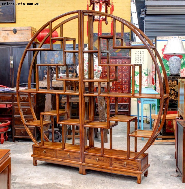 Chinese Style Circular Curio and Bookshe