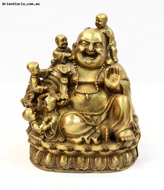 Brass Laughing Buddha with Five Children