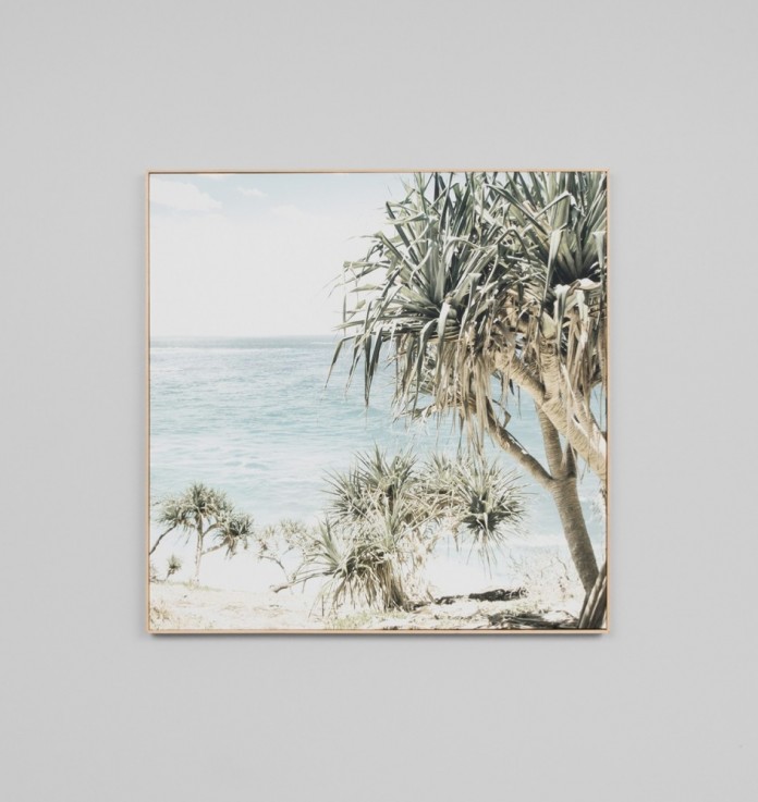 Coastal palms canvas art with timber fra