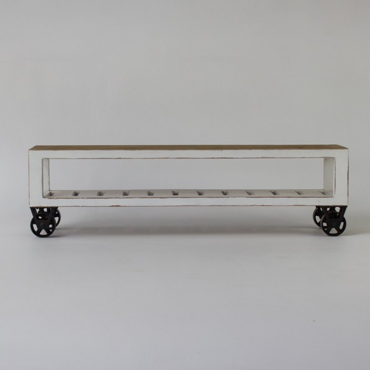 Industrial Low TV Console with wheels 
