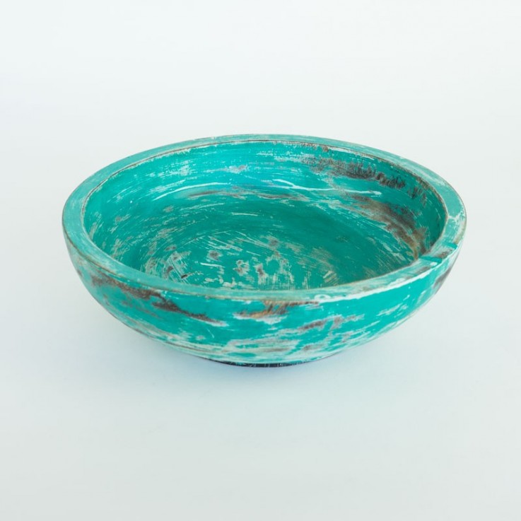 Wooden large bowl in turquoise 