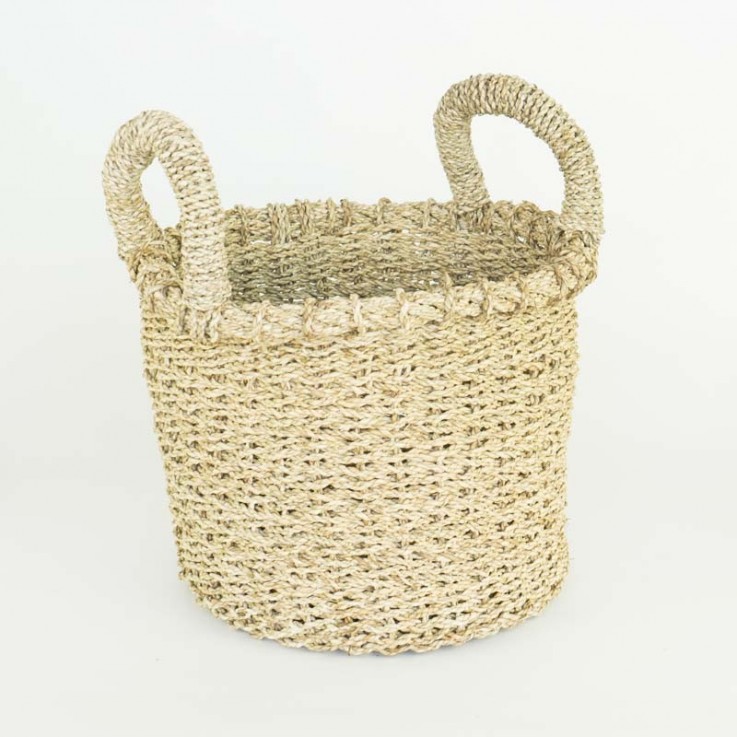 Chunky small basket with handles in natu