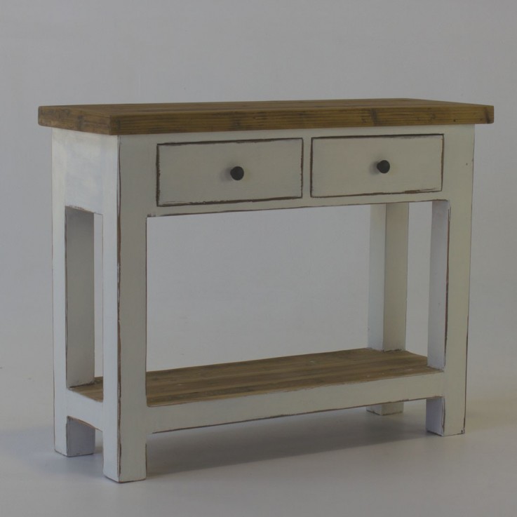 Beach console with 2 drawers in white