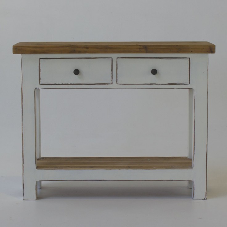 Beach console with 2 drawers in white