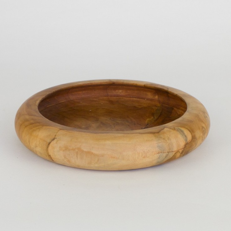 Wooden low bowl with rolled edges