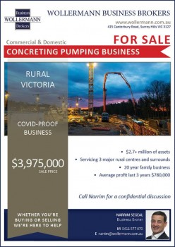 Concreting Pumping Business for Sale in Rural Victoria