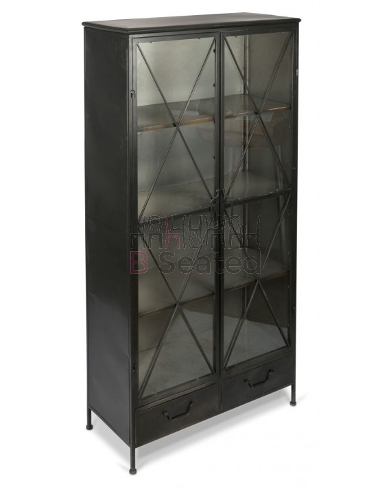 METAL BOOKCASE WITH 2 GLASS DOORS AND 3 