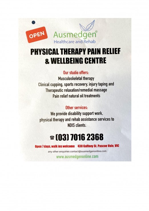 Musculoskeltal therapy / Natural pain relief oil treatment for male/female open 7 days MELBOURNE