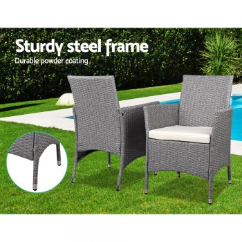 3 Piece Wicker Outdoor Chair Side Table 