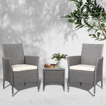 3 Piece Wicker Outdoor Chair Side Table 