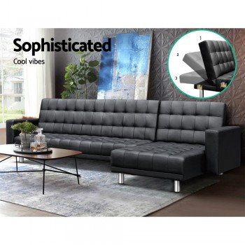 Artiss Modular PU Leather Sofa Bed - Bla