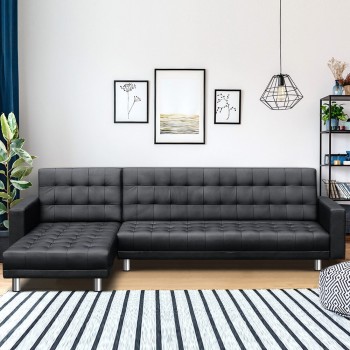 Artiss Modular PU Leather Sofa Bed - Bla