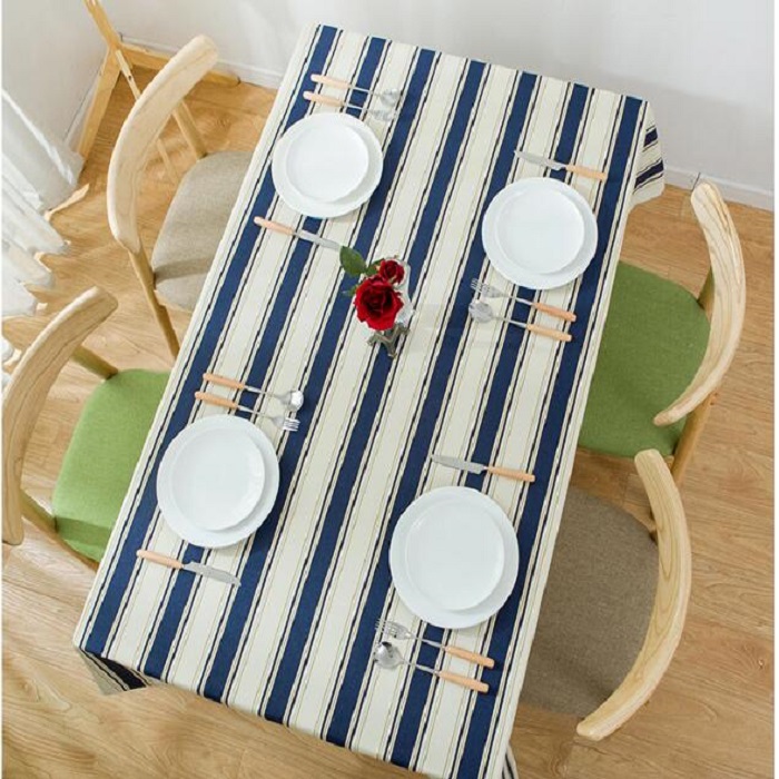Cotton thick canvas Blue striped modern coffee table tablecloth8