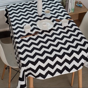 European style white black color wavy 100% cotton tablecloth72
