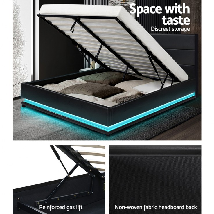 Artiss RGB LED Bed Frame Queen Size Gas 
