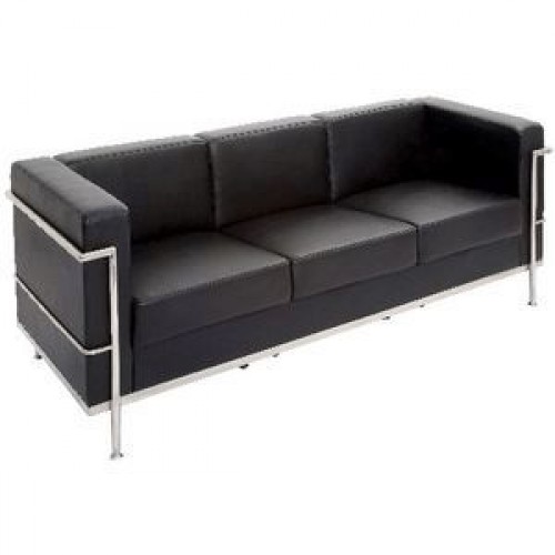 3 Seater Space Reception Sofa - Black Pu