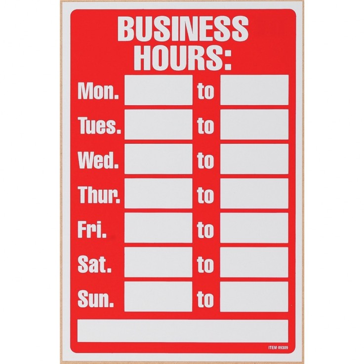 Business Hours Sign 203x305 Red