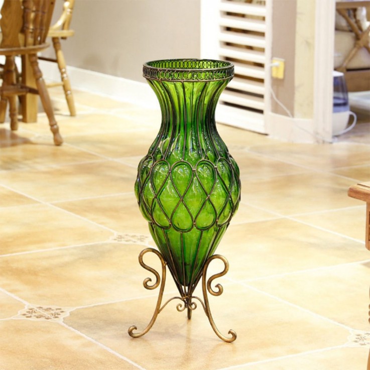 SOGA 67cm Green Glass Tall Floor Vase wi