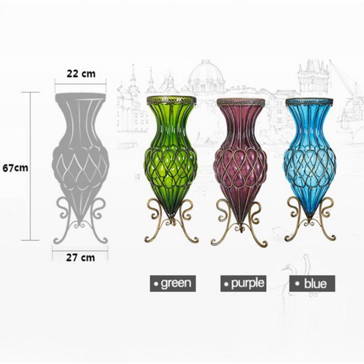 SOGA 67cm Green Glass Tall Floor Vase wi