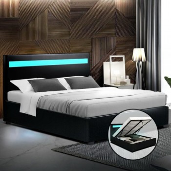 LED Bed Frame PU Leather Gas Lift 