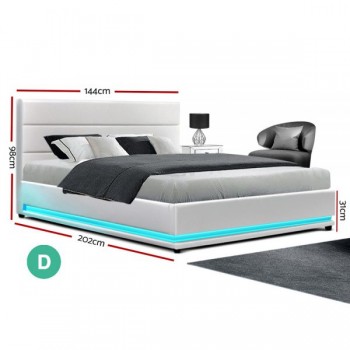  LED Bed Frame PU Leather Gas Lift Stora