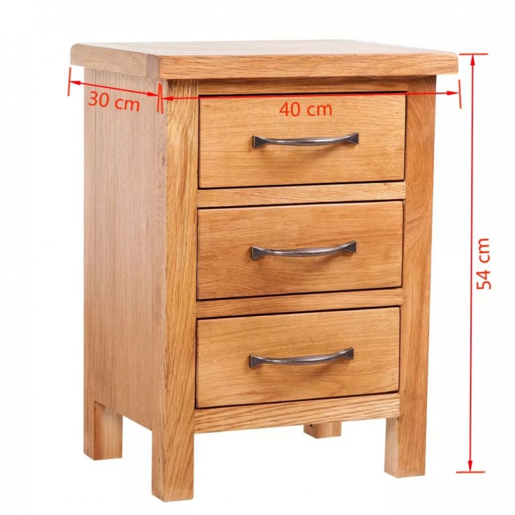 Nightstand with 3 Drawers Solid Oak Wood