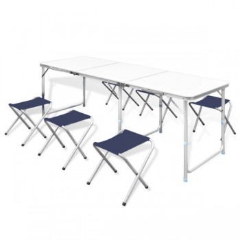 Foldable Camping Table Set with 6 Stools