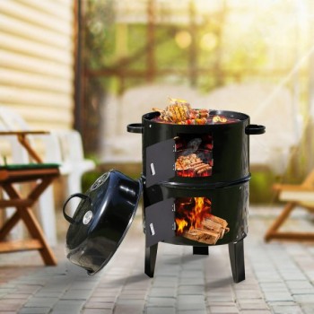 3in1 Charcoal BBQ Grill Smoker Portable