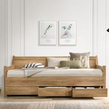 Mica Natural Wooden Day Bed with 3 Drawe