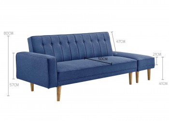 3 Seater Fabric Sofa Bed with Ottoman - 