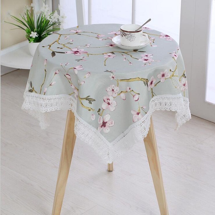 Decorative Floral Print Polyester Round Tablecloth Waterproof Fabric Lace Table Cloth, Table Cover for Dining Room and Party89