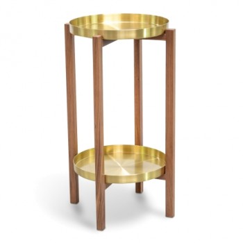 Brass Tray Side Table - Walnut Frame