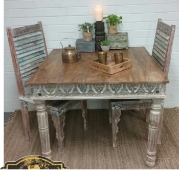 Teak Top Shabby Chic Dining Table 