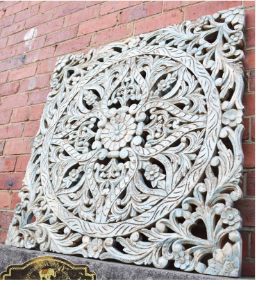Hand Carved Antique Timber Floral Wall 