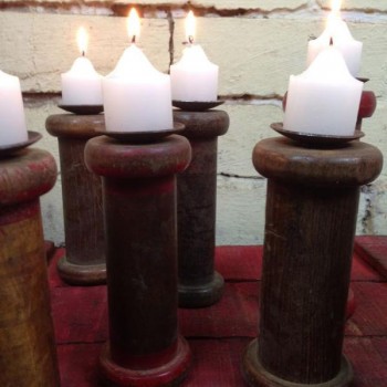 RECYCLED SPINDLE CANDLE HOLDERS