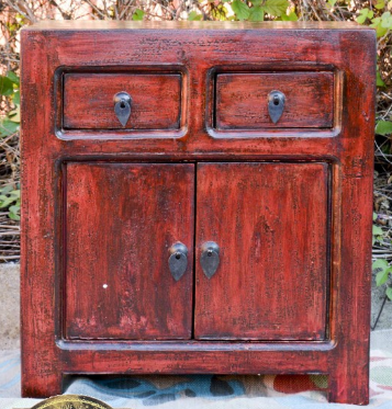 Oriental Red Antique Chinese Bedside 