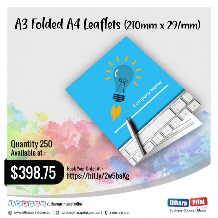 Uthara Print Australia - A3 Folded A4 Leaflets (210mm x 297mm)