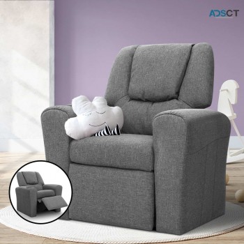 Kids Recliner Chair Grey Linen Soft Sofa
