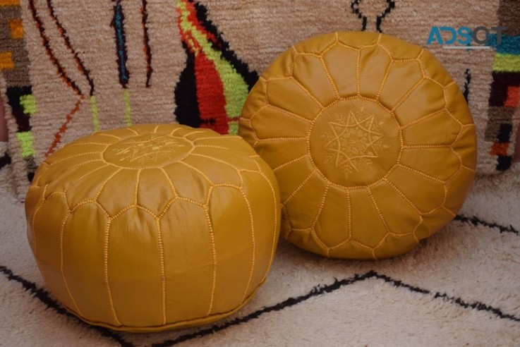 Beautiful Stuffed Leather Ottomans