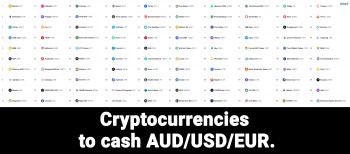 Cryptocurrency exchange for cash AUD/USD/EUR.