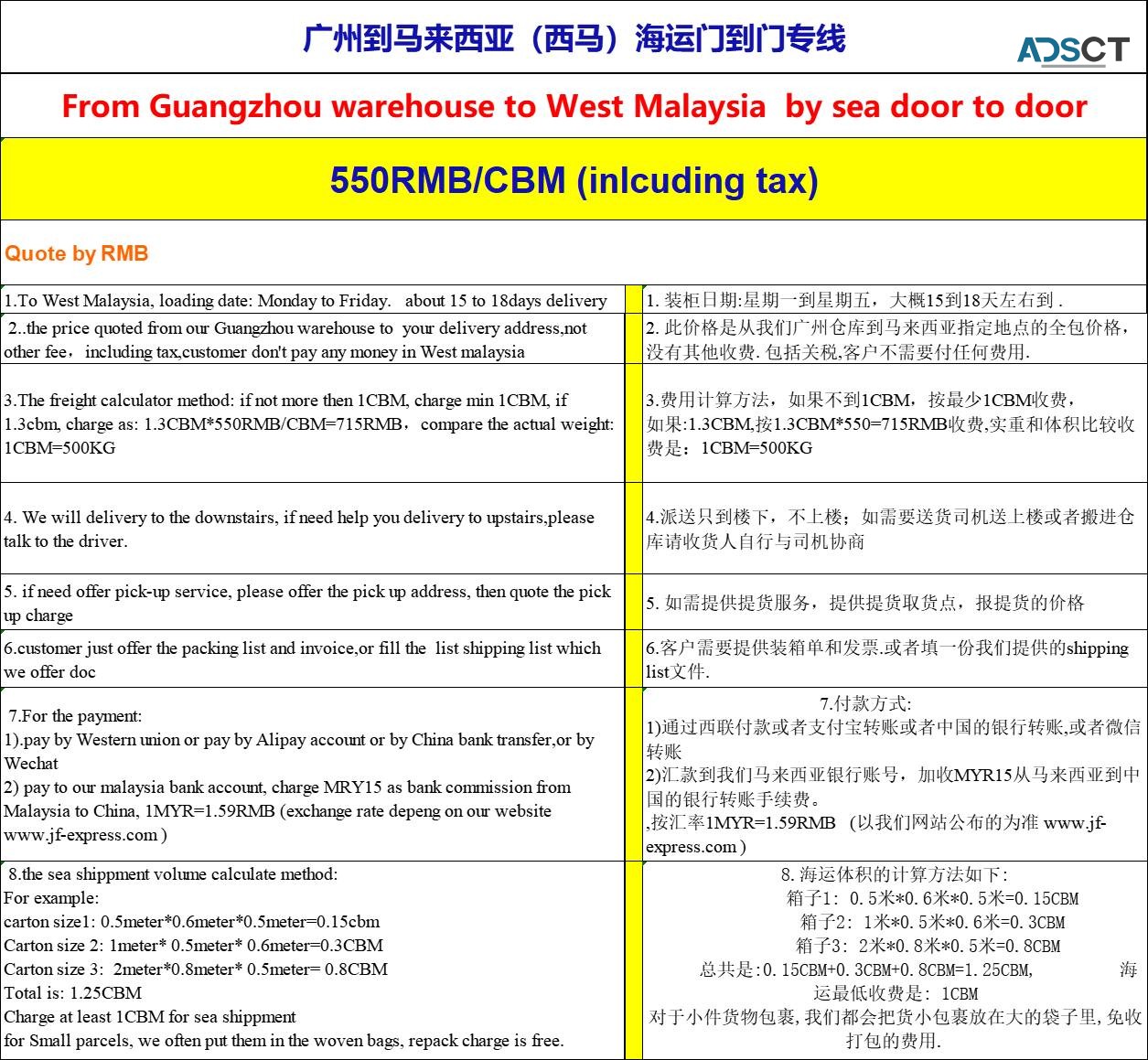   Agent shipping from China to Malaysia by air and sea door to door 