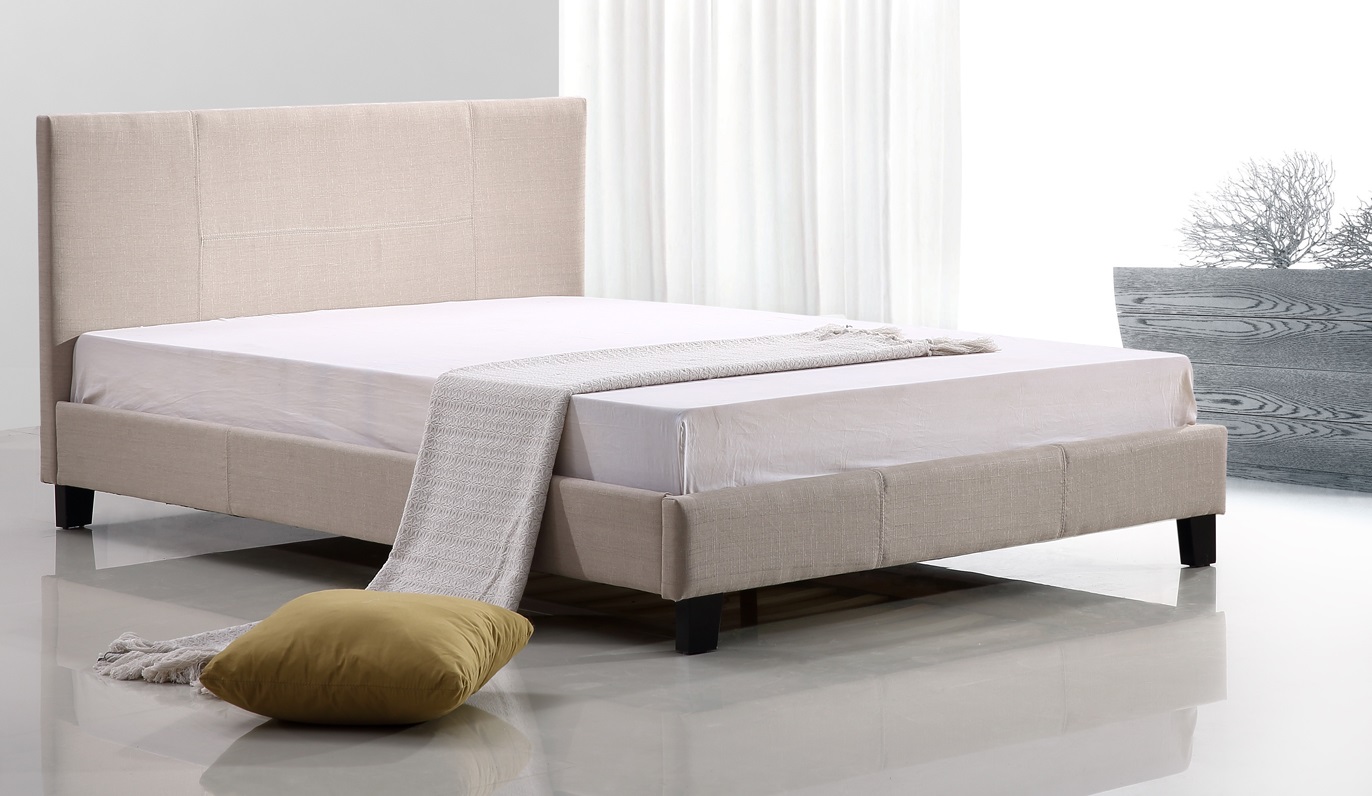 Double Linen Fabric Bed Frame Beige  Z2637