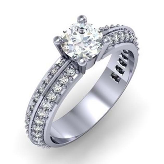 14K White Gold Double Row Engagement Rin