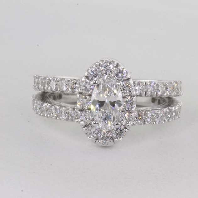 14K White Gold Twin Band Engagement Ring