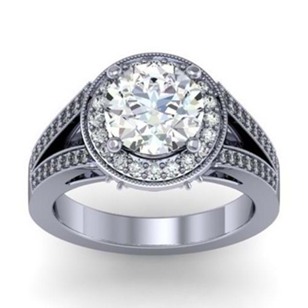   14K White Gold Double Row Engagement R